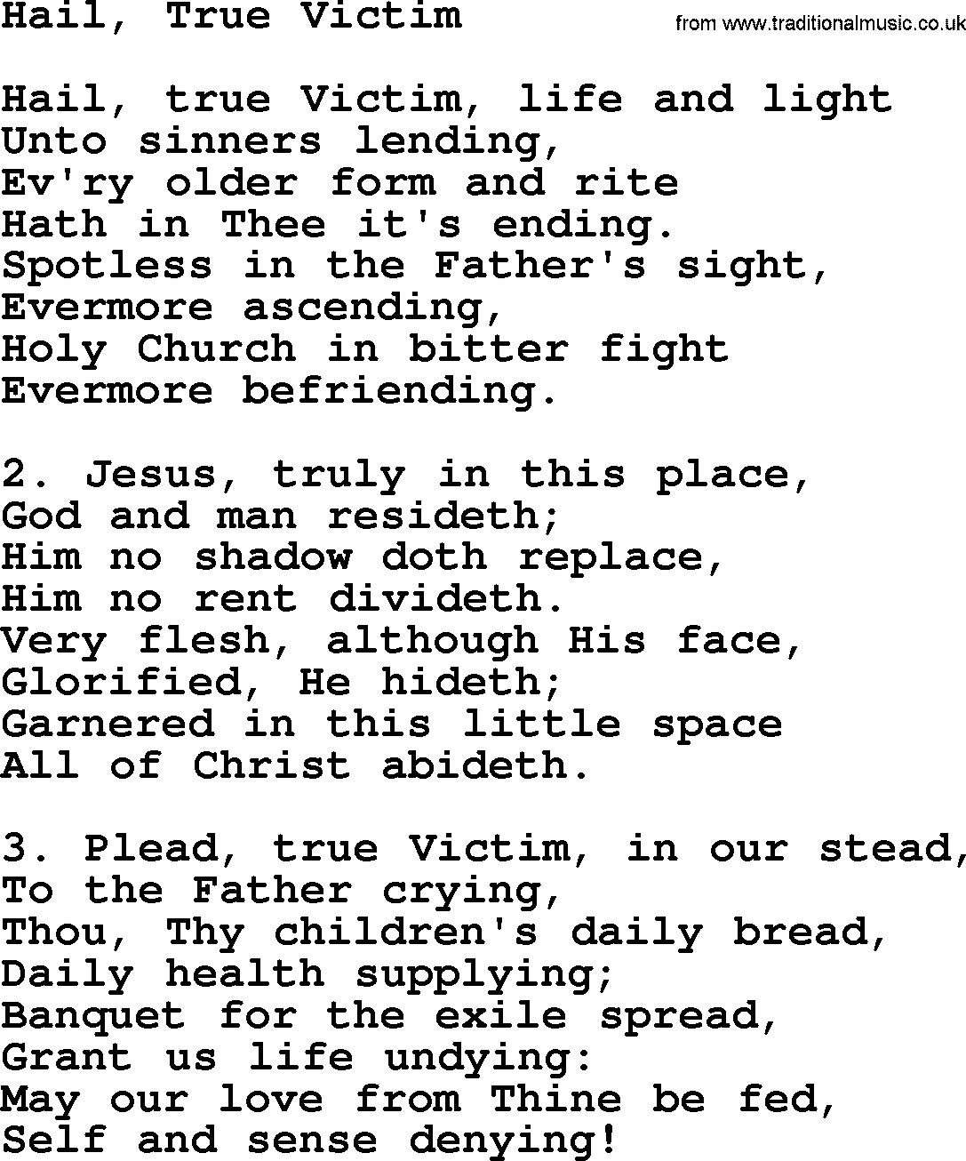 Catholic Hymn: Hail, True Victim lyrics with PDF