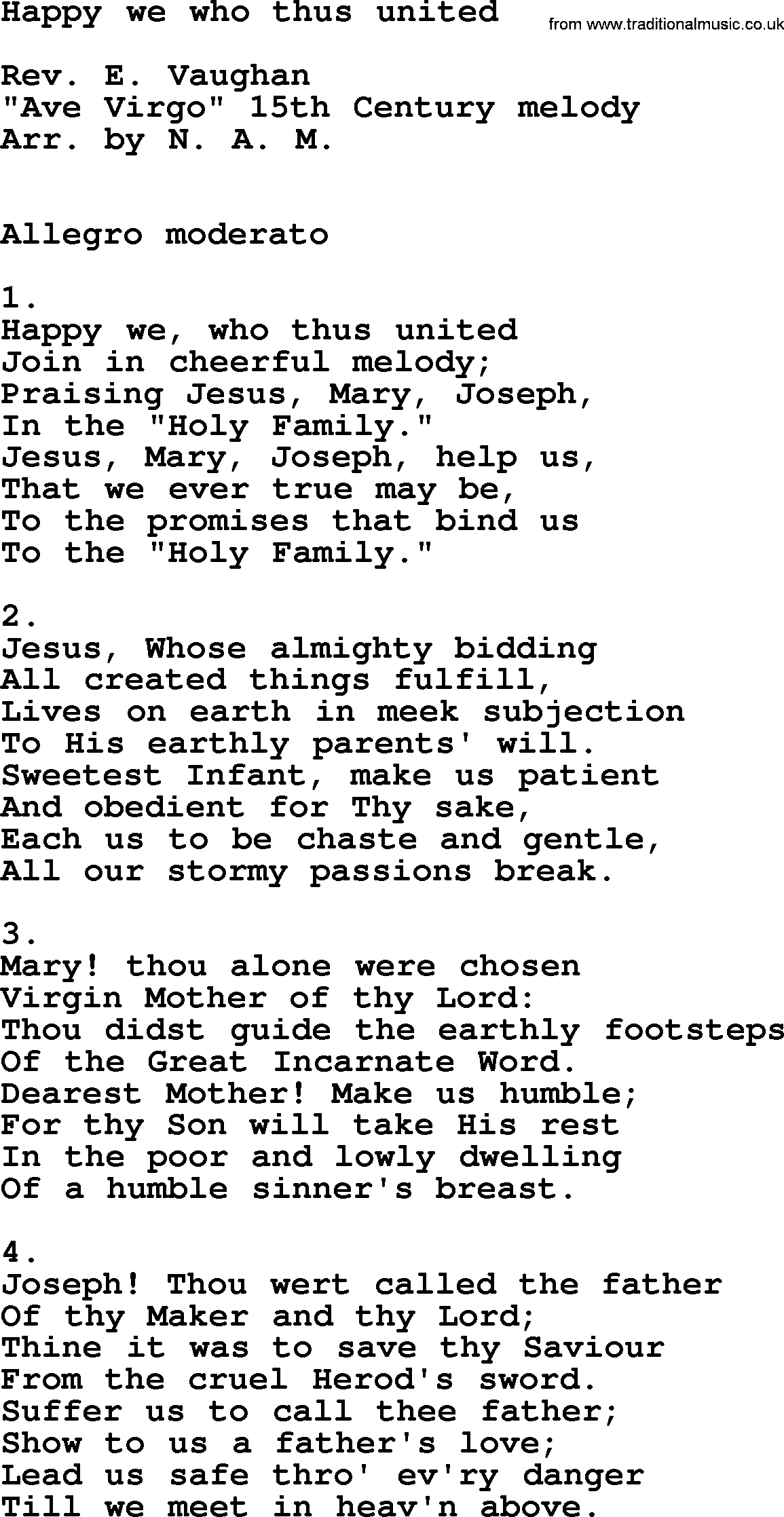 Catholic Hymn: Happy We Who Thus United lyrics with PDF