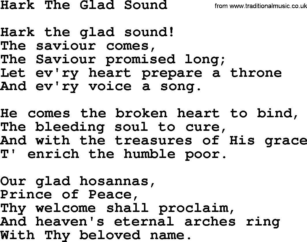 Catholic Hymn: Hark The Glad Sound lyrics with PDF