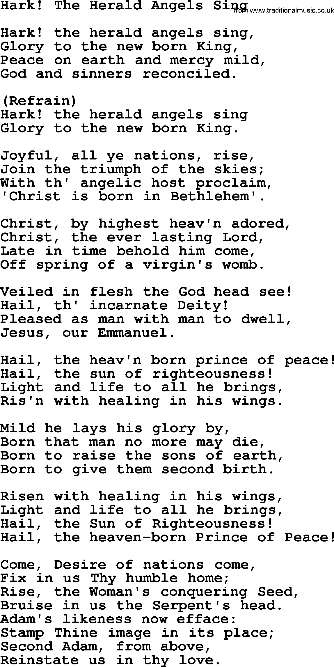 Catholic Hymns, Song Hark! The Herald Angels Sing lyrics and PDF