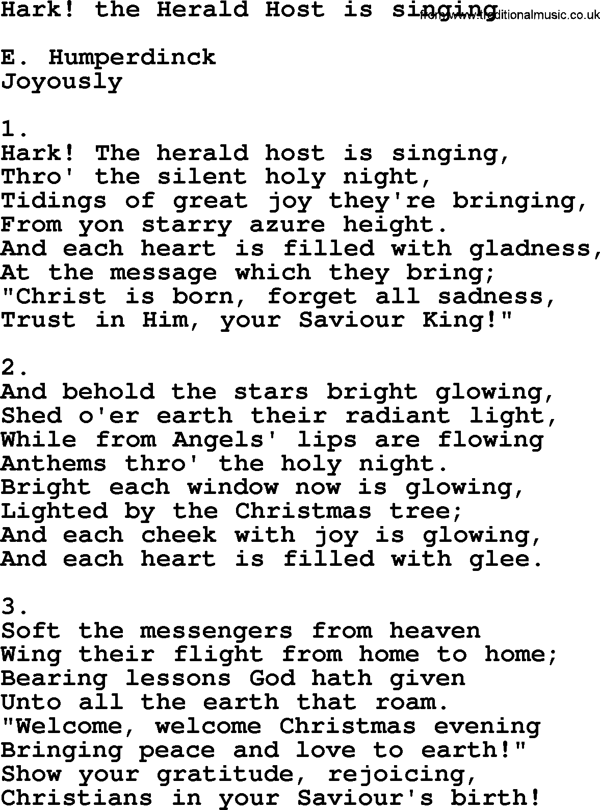 Catholic Hymn: Hark! The Herald Host Is Singing lyrics with PDF