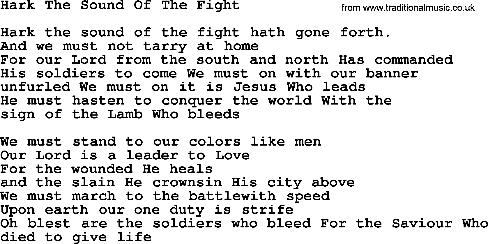 Catholic Hymn: Hark The Sound Of The Fight lyrics with PDF