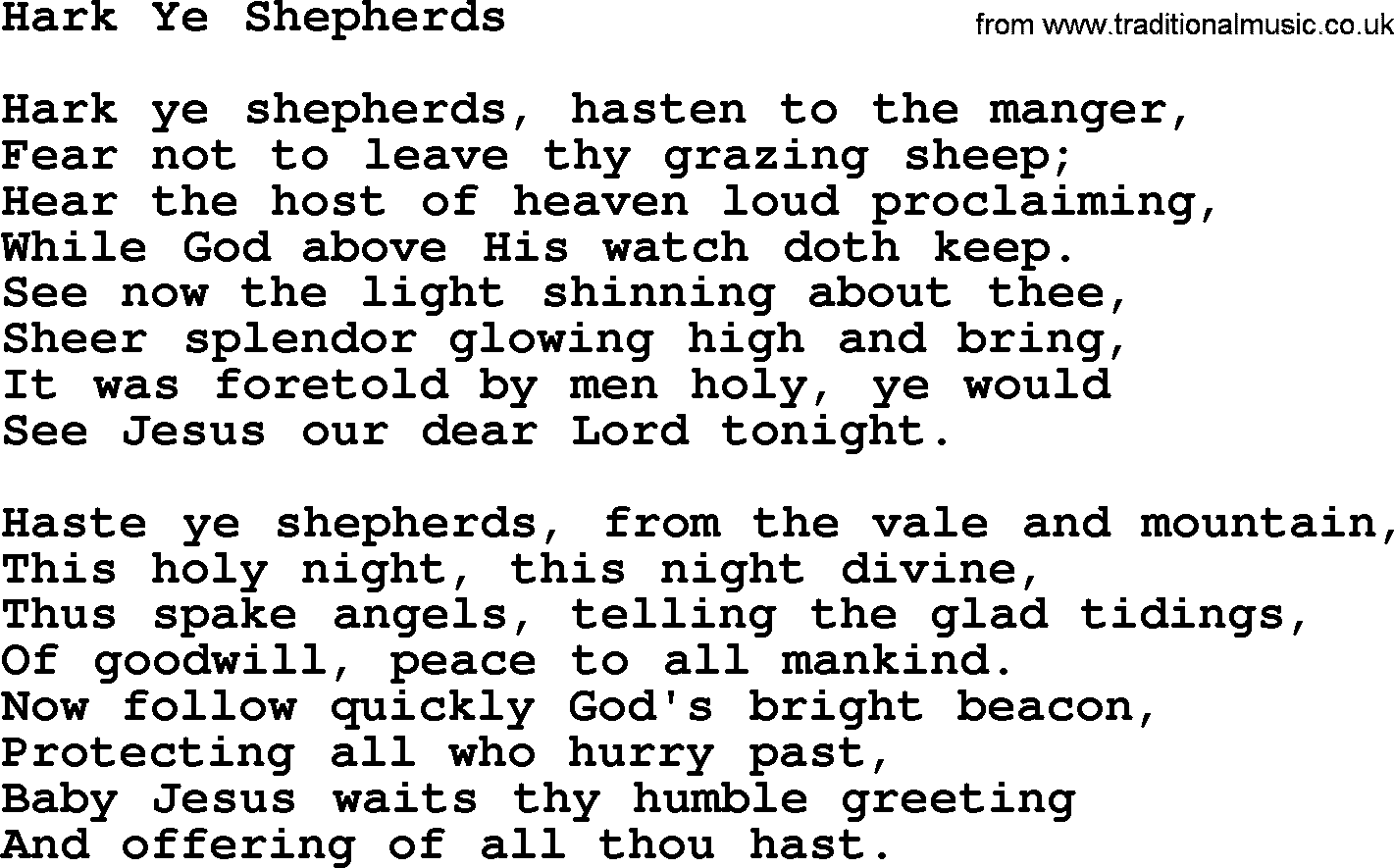 Catholic Hymn: Hark Ye Shepherds lyrics with PDF