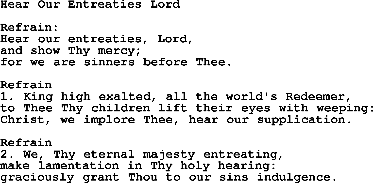 Catholic Hymn: Hear Our Entreaties Lord lyrics with PDF
