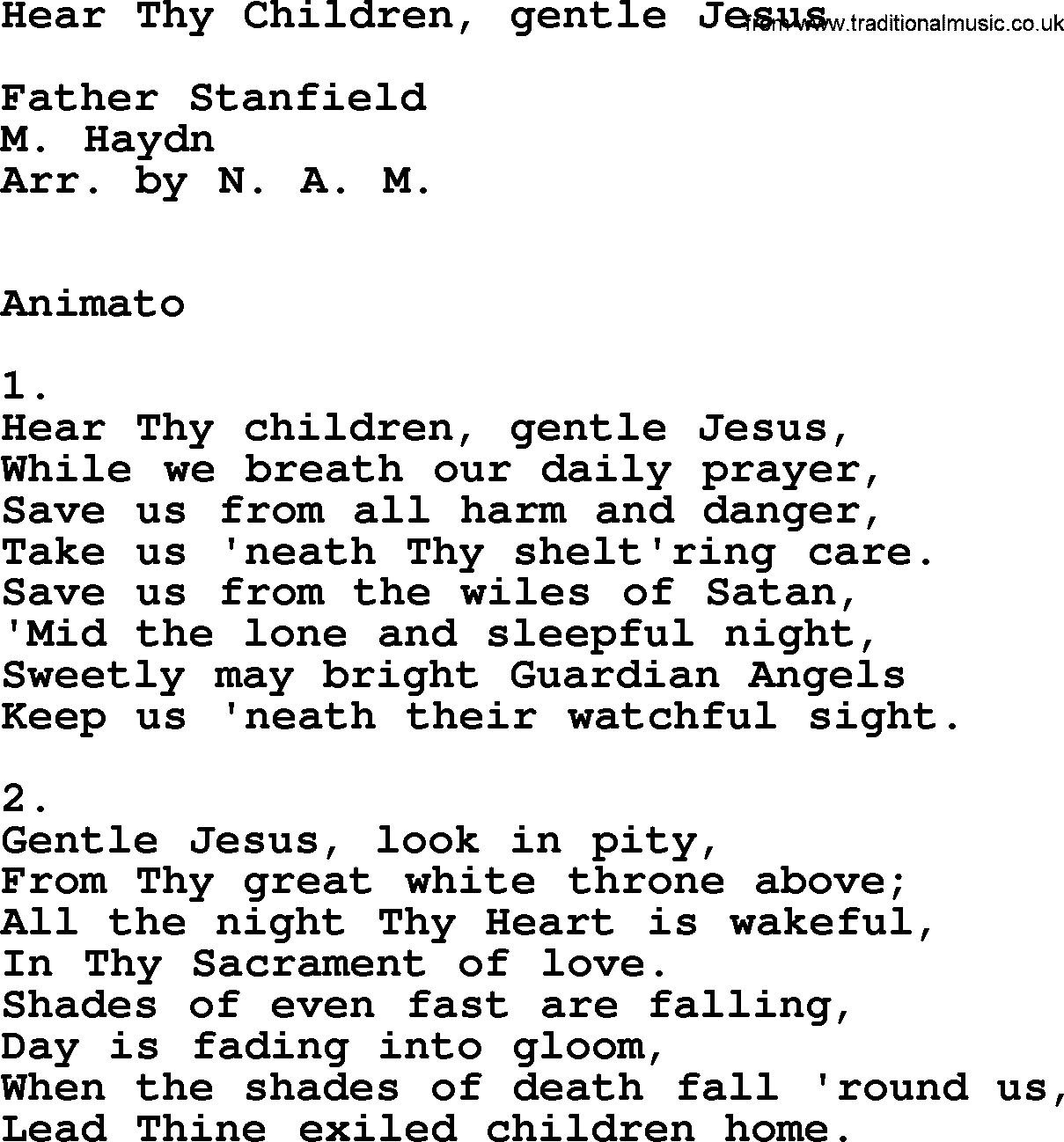 Catholic Hymn: Hear Thy Children, Gentle Jesus lyrics with PDF