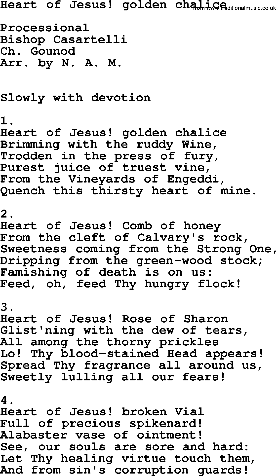 Catholic Hymn: Heart Of Jesus! Golden Chalice lyrics with PDF