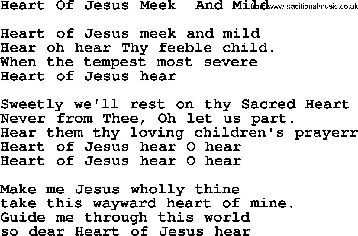 Catholic Hymn: Heart Of Jesus Meek And Mild lyrics with PDF