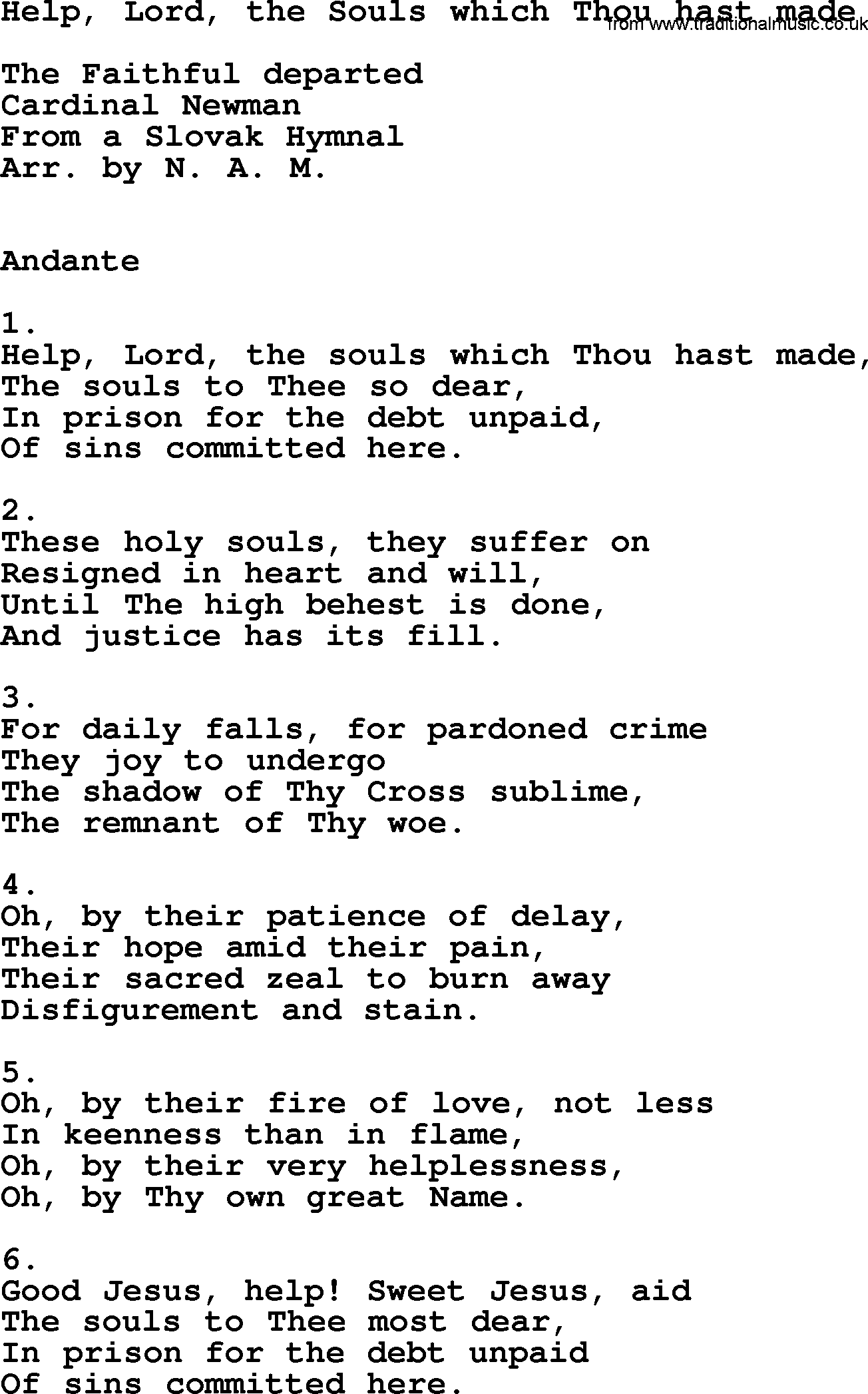 Catholic Hymn: Help, Lord, The Souls Which Thou Hast Made lyrics with PDF