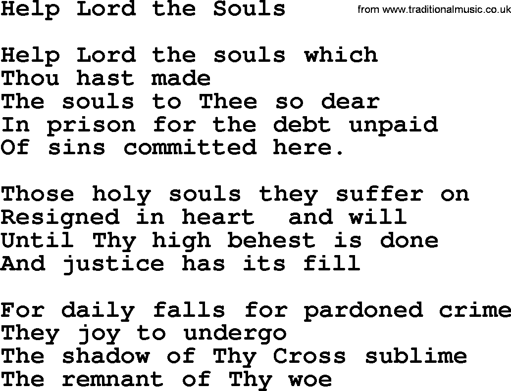 Catholic Hymn: Help Lord The Souls lyrics with PDF