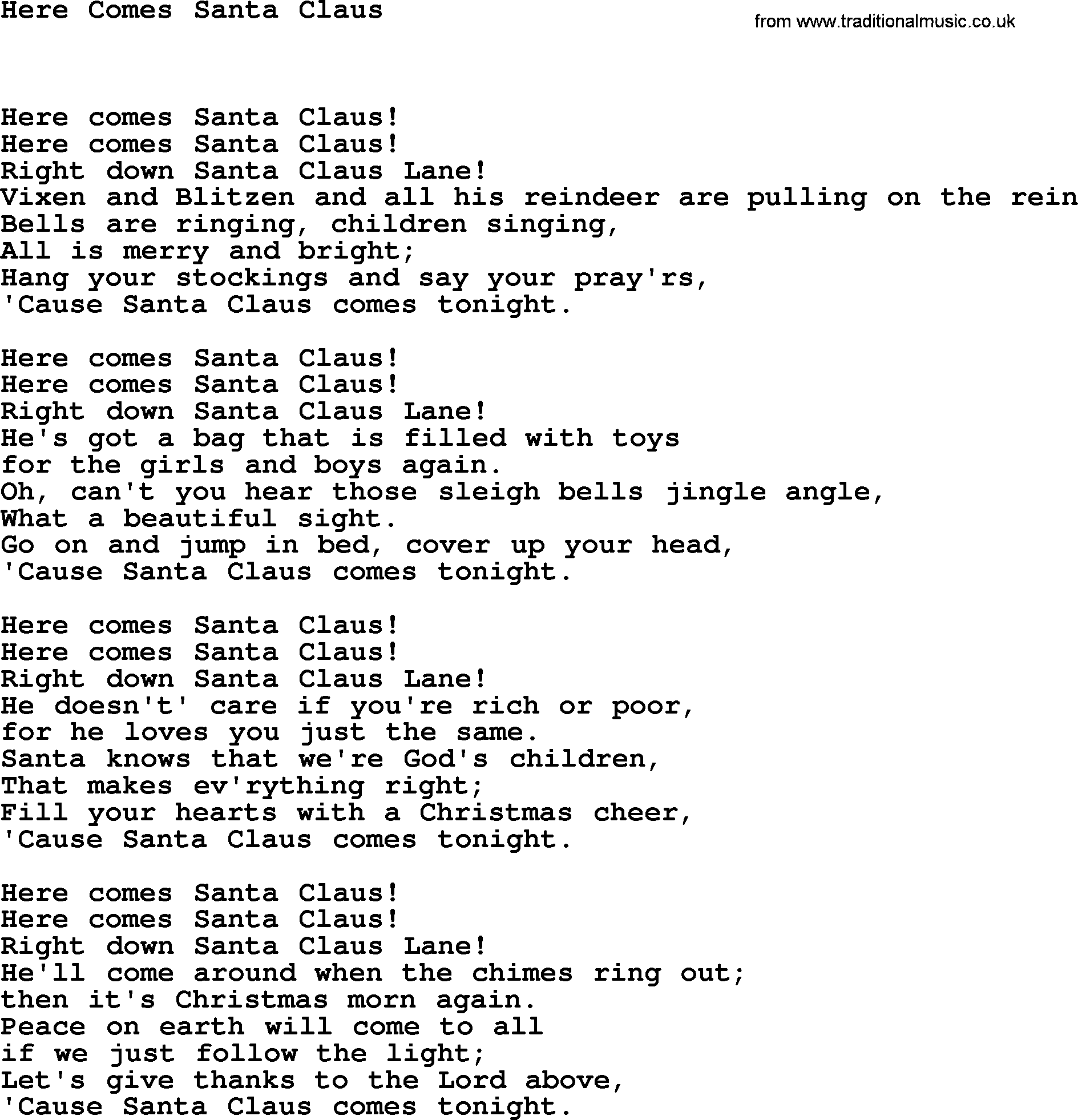 Catholic Hymn: Here Comes Santa Claus lyrics with PDF
