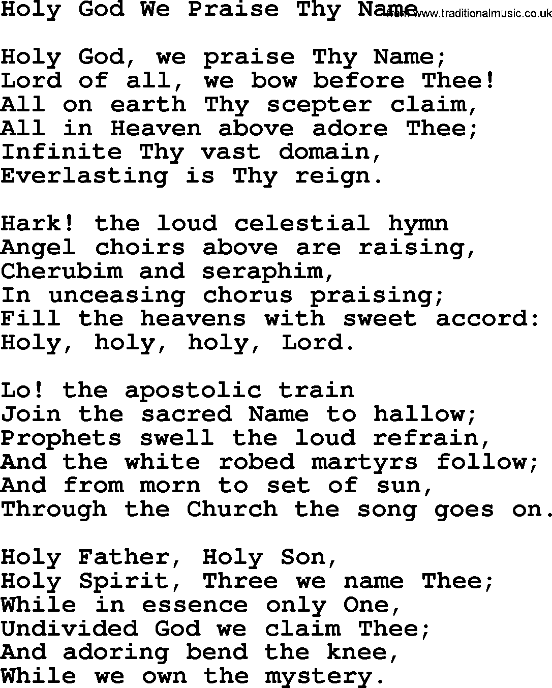 Catholic Hymn: Holy God We Praise Thy Name lyrics with PDF