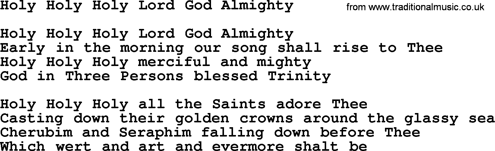 Catholic Hymn: Holy Holy Holy Lord God Almighty lyrics with PDF