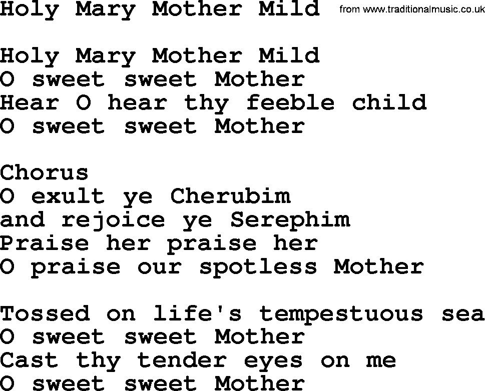 Catholic Hymn: Holy Mary Mother Mild lyrics with PDF