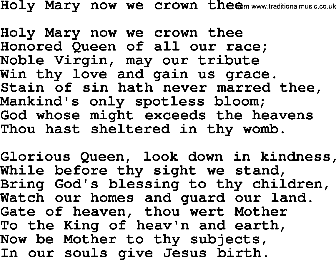 Catholic Hymn: Holy Mary Now We Crown Thee lyrics with PDF