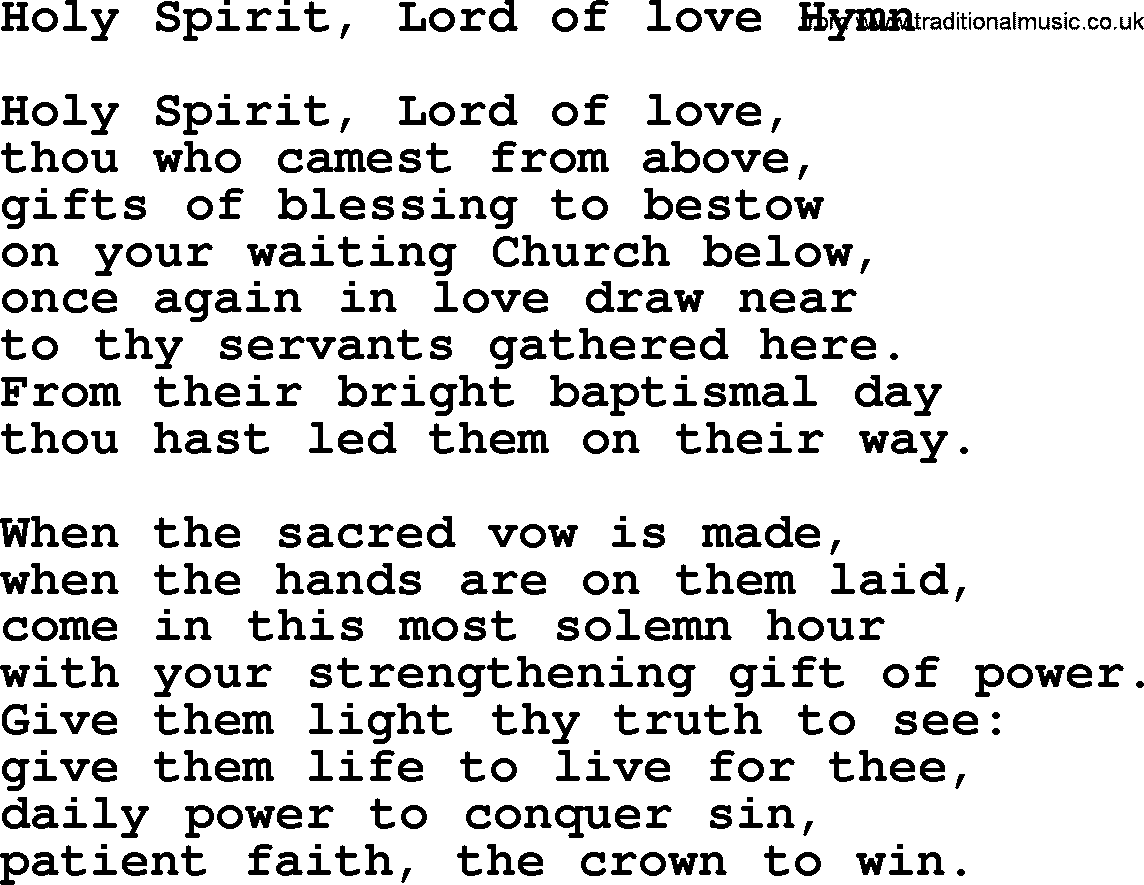 Catholic Hymn: Holy Spirit, Lord Of Love Hymn lyrics with PDF