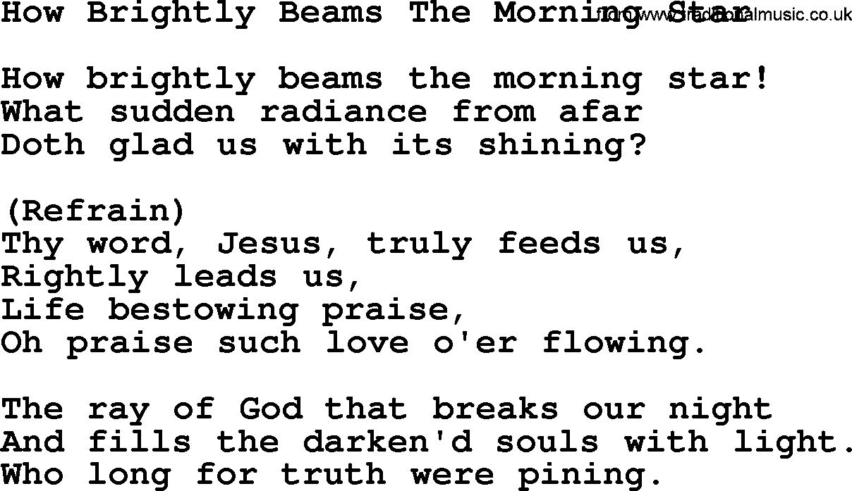 Catholic Hymn: How Brightly Beams The Morning Star lyrics with PDF