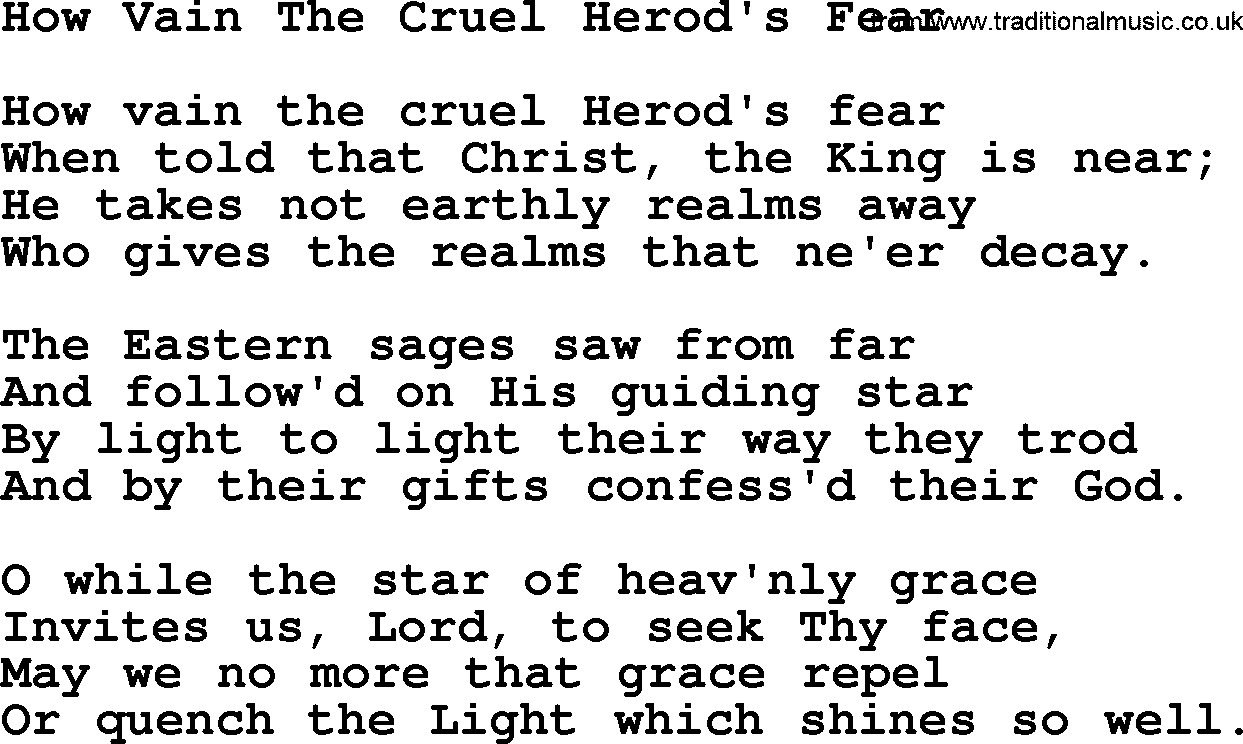 Catholic Hymn: How Vain The Cruel Herod's Fear lyrics with PDF