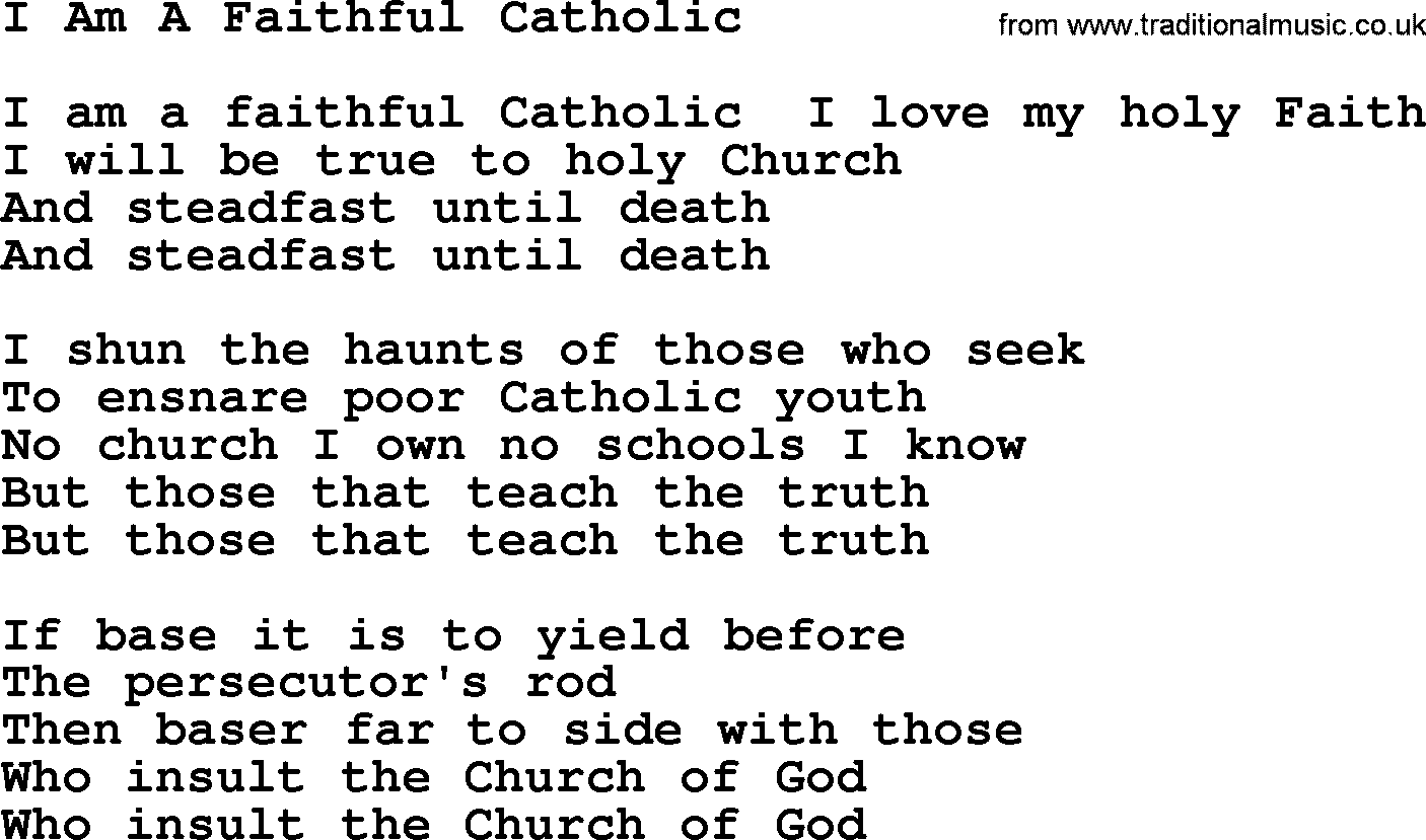 Catholic Hymn: I Am A Faithful Catholic lyrics with PDF