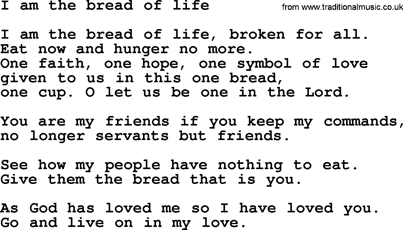 Catholic Hymn: I Am The Bread Of Life lyrics with PDF