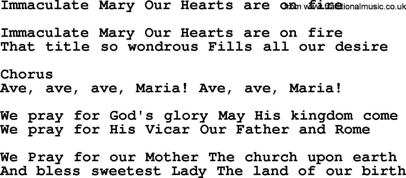 Catholic Hymn: Immaculate Mary Our Hearts Are On Fire lyrics with PDF