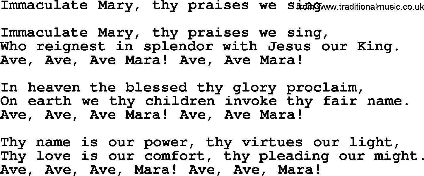 Catholic Hymn: Immaculate Mary, Thy Praises We Sing lyrics with PDF