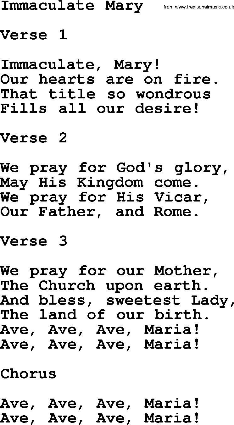 Catholic Hymn: Immaculate Mary lyrics with PDF