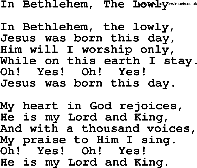 Catholic Hymn: In Bethlehem, The Lowly lyrics with PDF