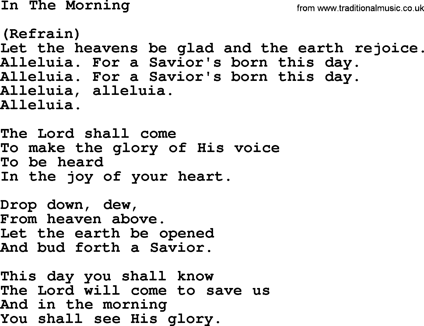 Catholic Hymn: In The Morning lyrics with PDF