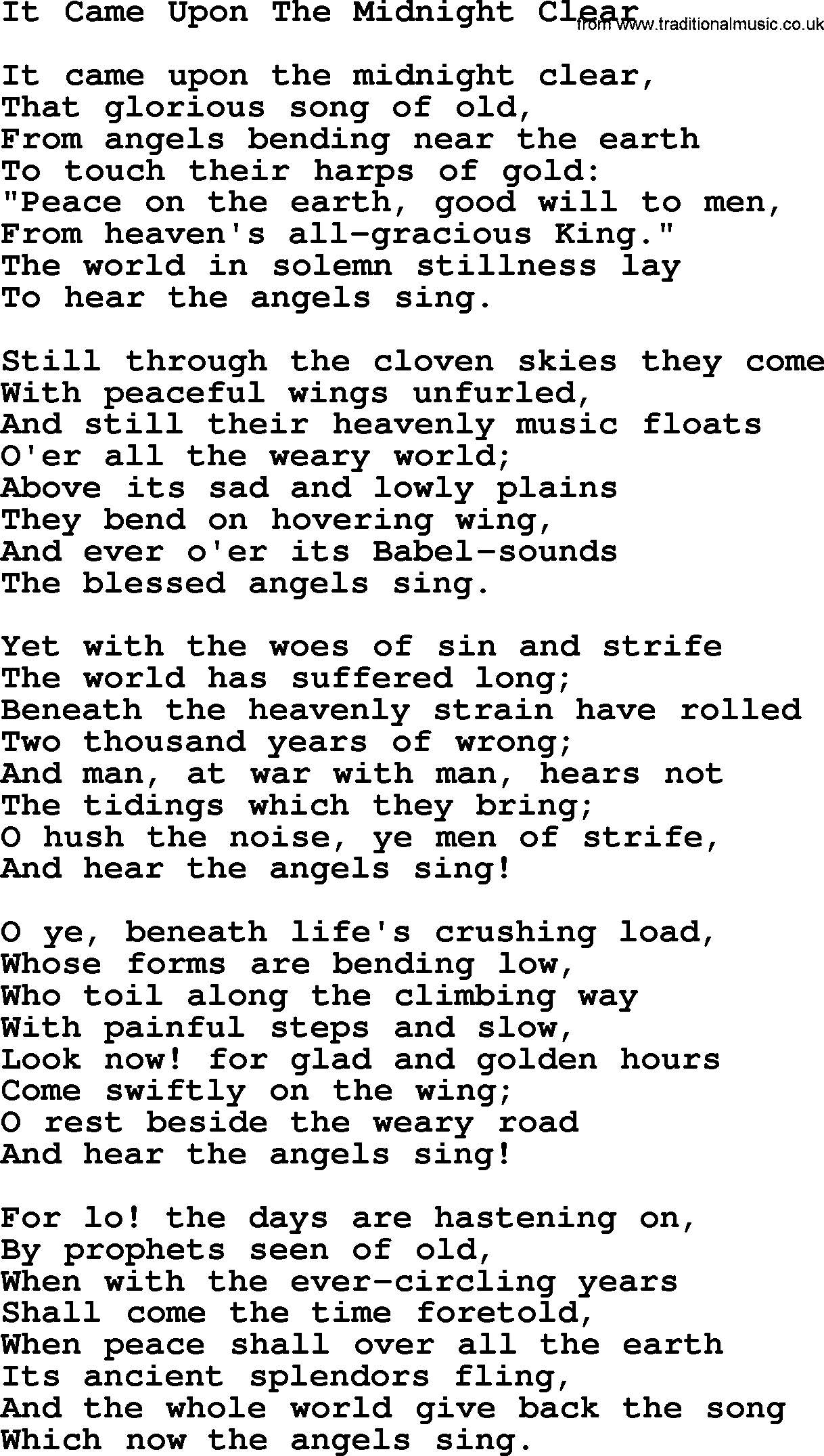 Catholic Hymn: It Came Upon The Midnight Clear lyrics with PDF