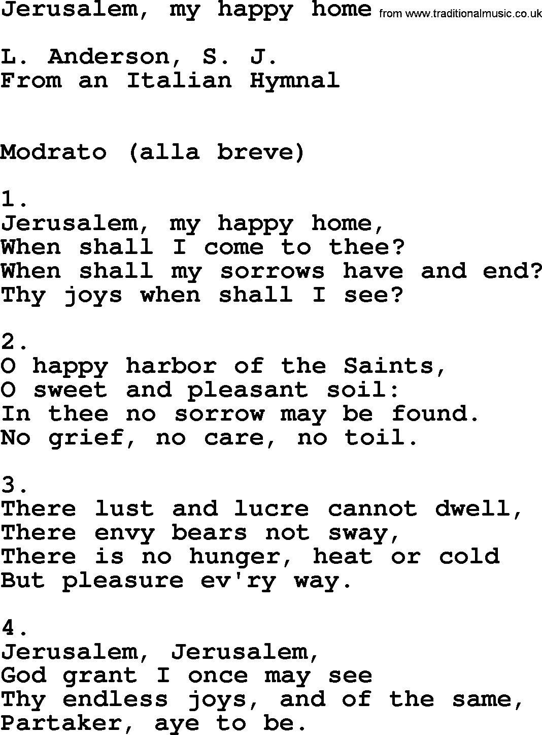 Catholic Hymn: Jerusalem, My Happy Home lyrics with PDF