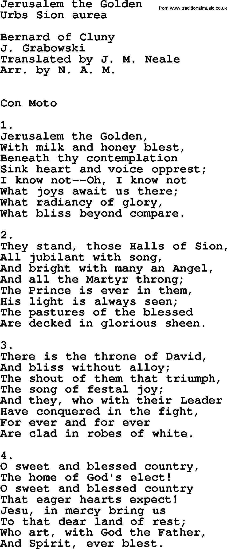 Catholic Hymn: Jerusalem The Golden lyrics with PDF