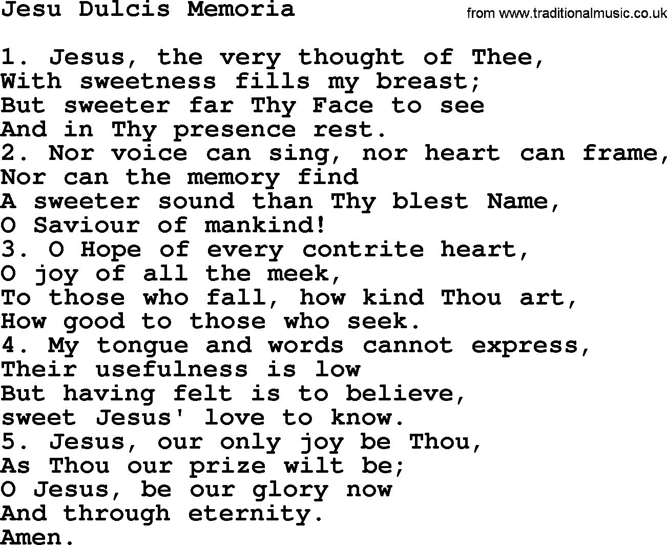 Catholic Hymn: Jesu Dulcis Memoria lyrics with PDF