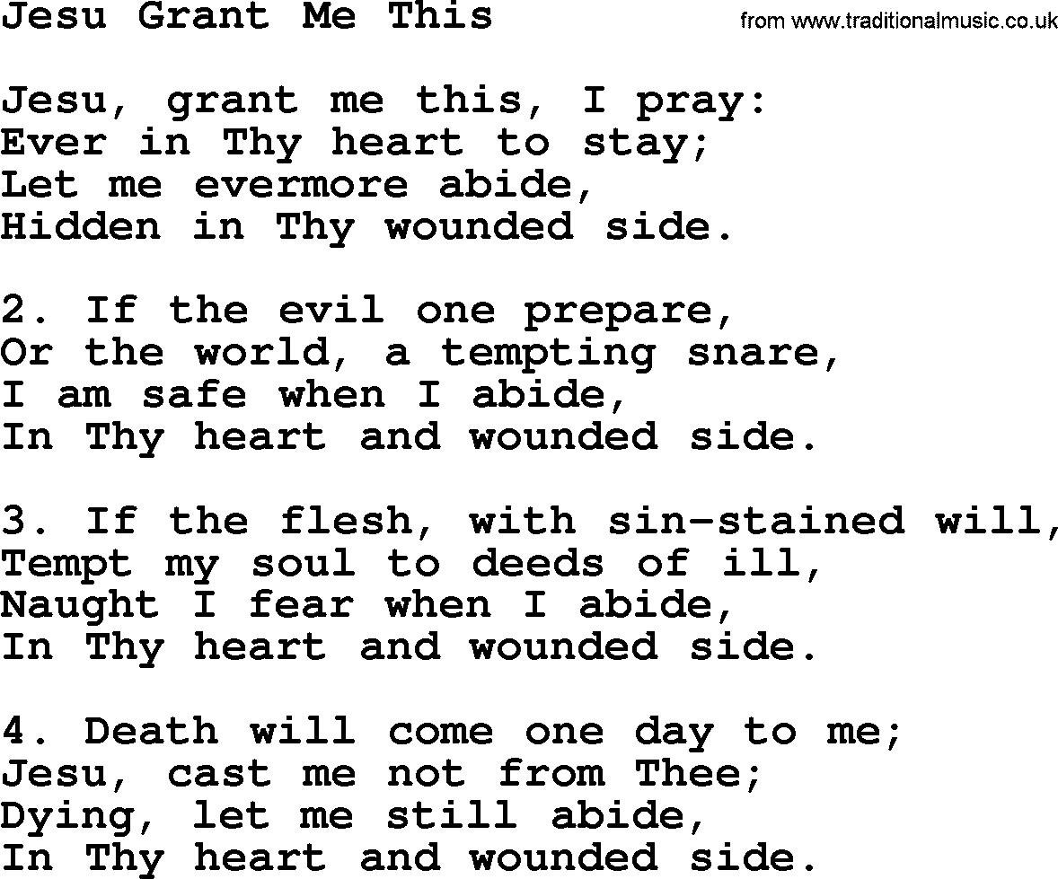 Catholic Hymn: Jesu Grant Me This lyrics with PDF
