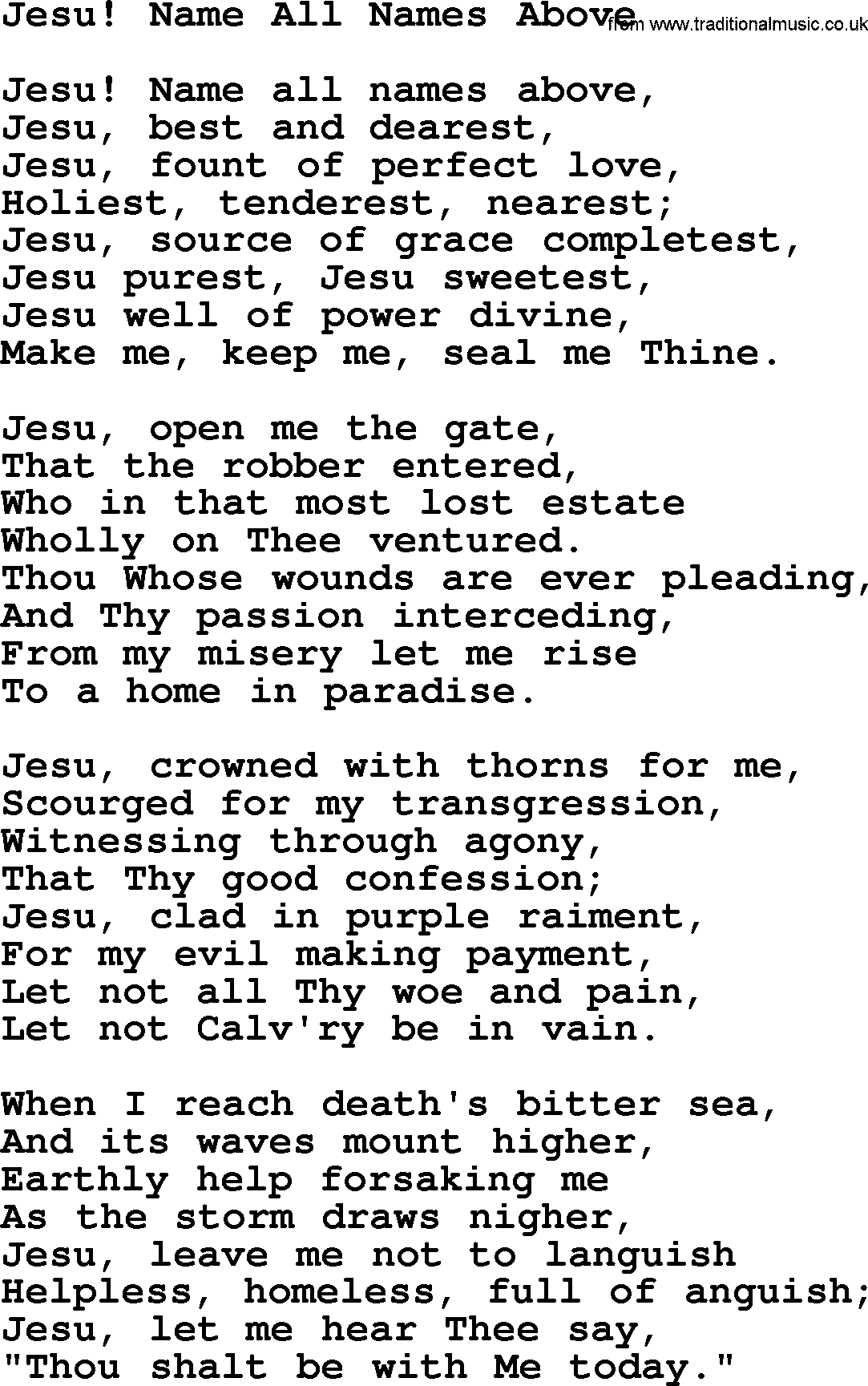 Catholic Hymn: Jesu! Name All Names Above lyrics with PDF