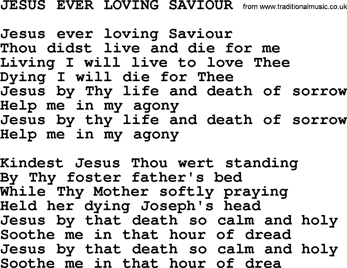 Catholic Hymn: Jesus Ever Loving Saviour lyrics with PDF