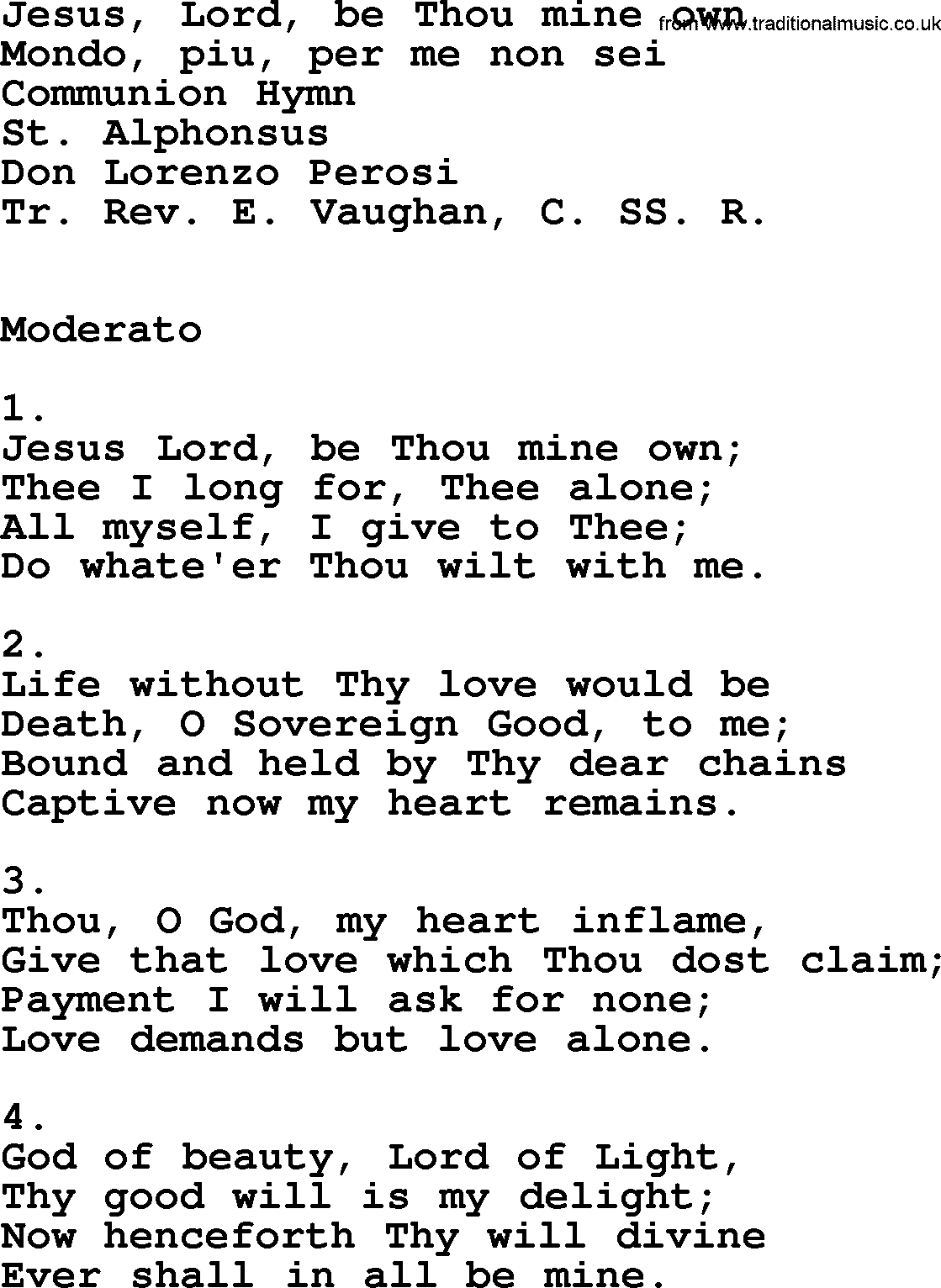 Catholic Hymn: Jesus, Lord, Be Thou Mine Own lyrics with PDF