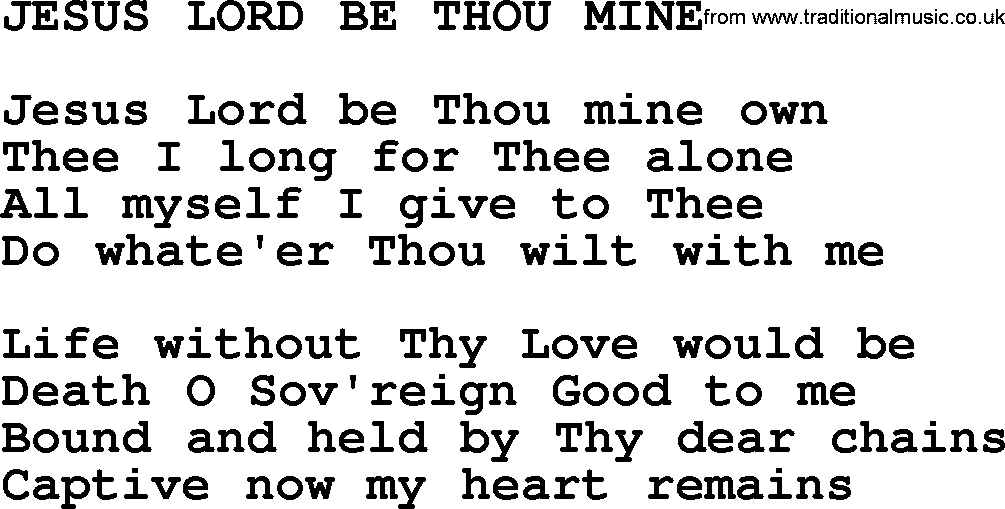 Catholic Hymn: Jesus Lord Be Thou Mine lyrics with PDF