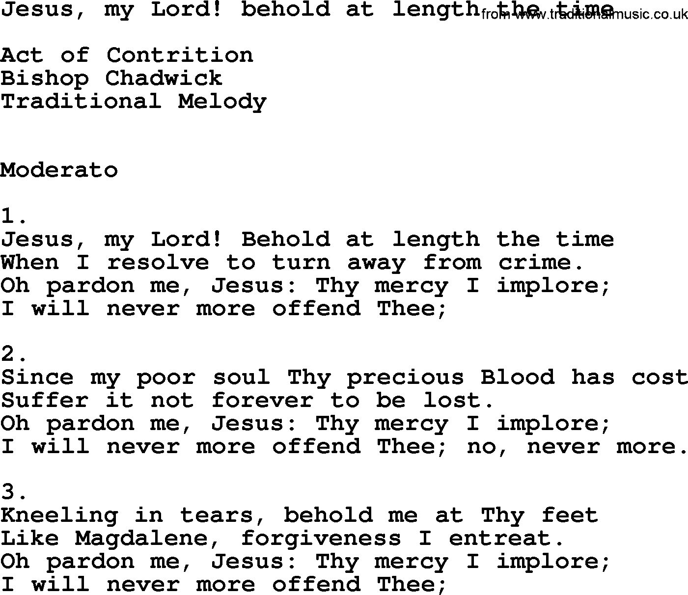 Catholic Hymn: Jesus, My Lord! Behold At Length The Time lyrics with PDF