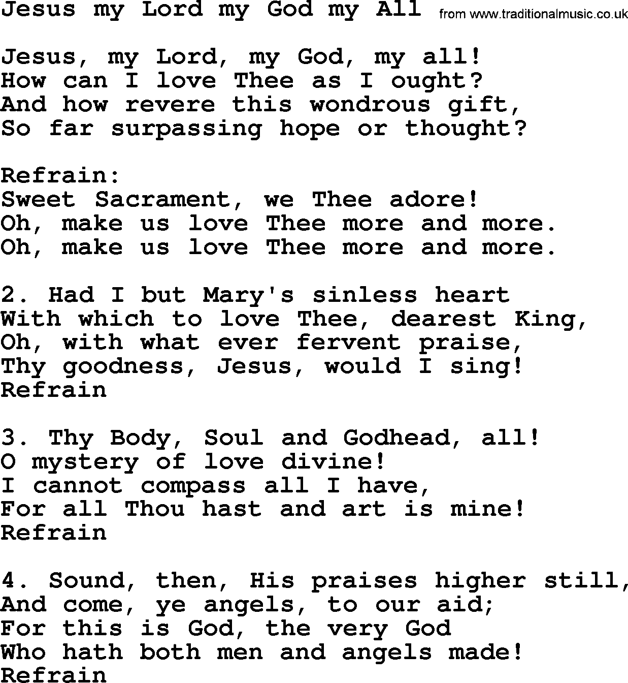 Catholic Hymn: Jesus My Lord My God My All lyrics with PDF