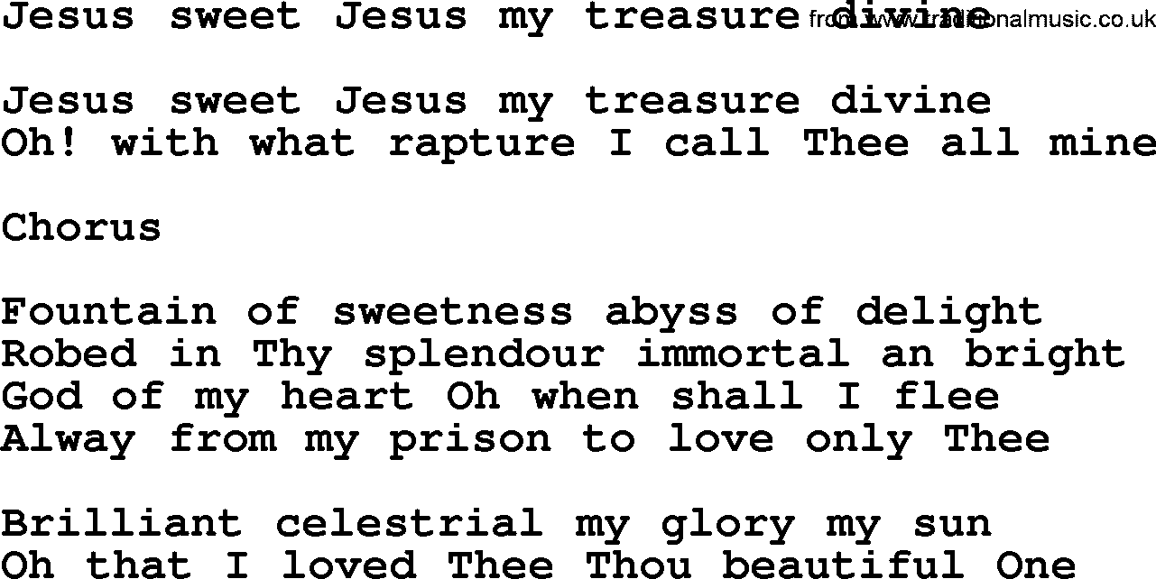 Catholic Hymn: Jesus Sweet Jesus My Treasure Divine lyrics with PDF