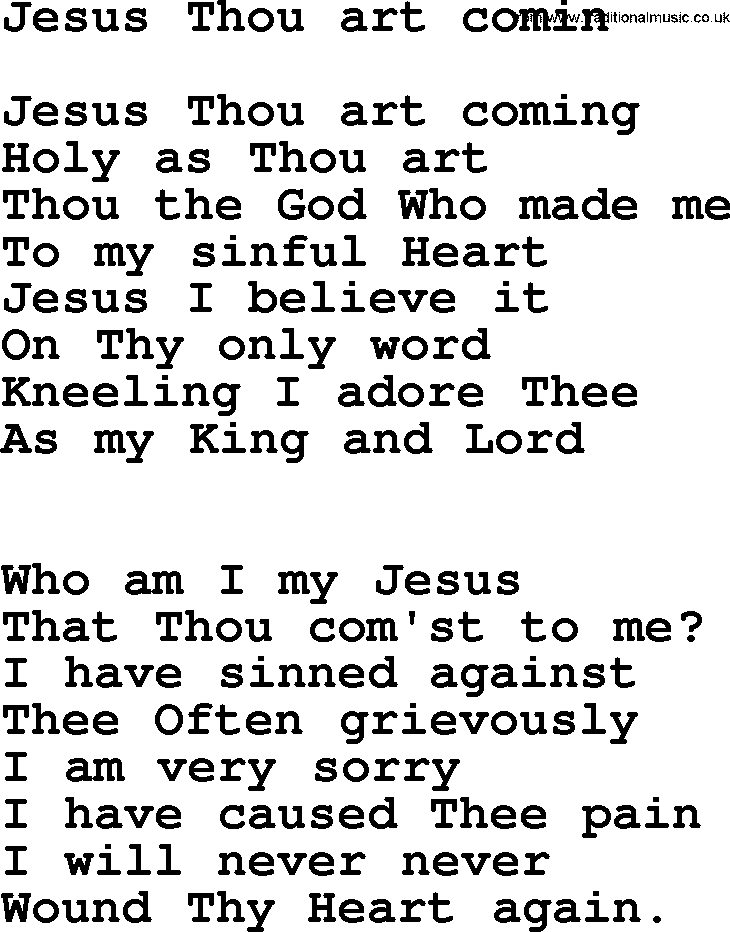 Catholic Hymn: Jesus Thou Art Comin lyrics with PDF