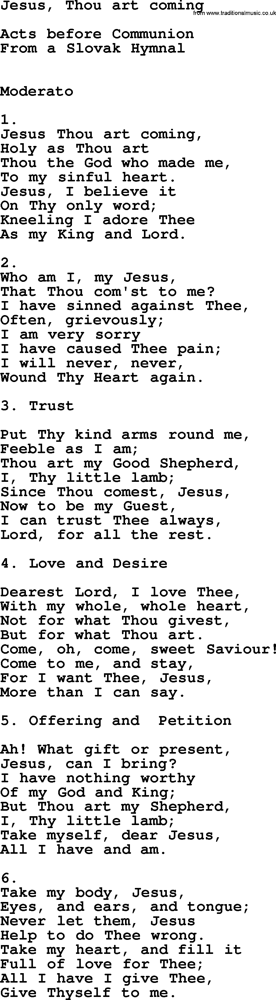 Catholic Hymn: Jesus, Thou Art Coming lyrics with PDF