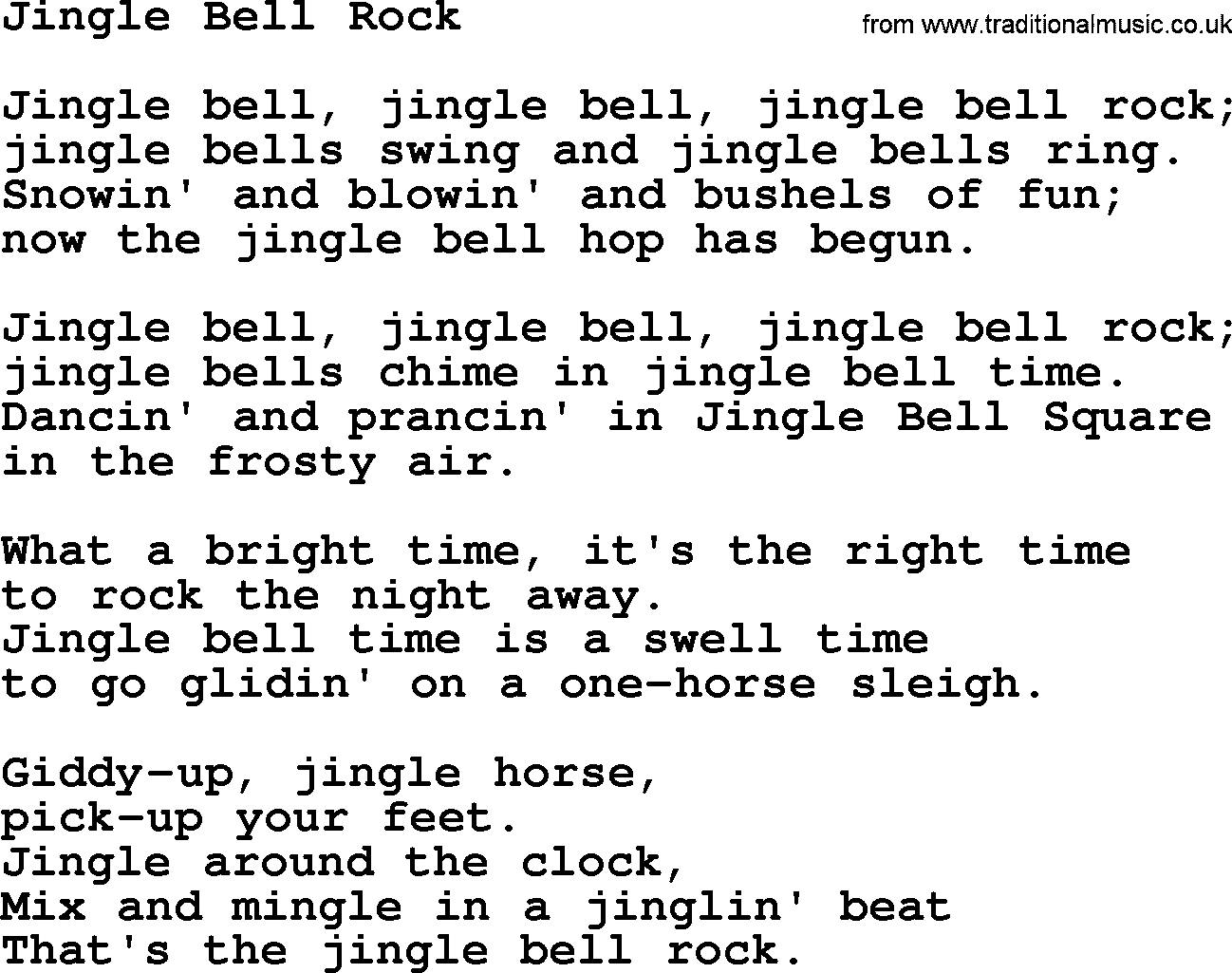 Catholic Hymns, Song Jingle Bell Rock lyrics and PDF