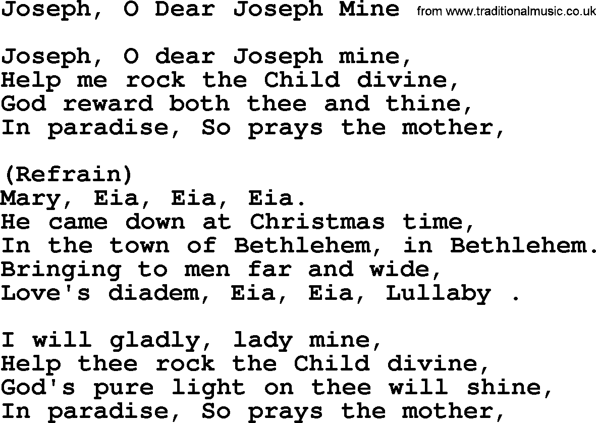 Catholic Hymn: Joseph, O Dear Joseph Mine lyrics with PDF
