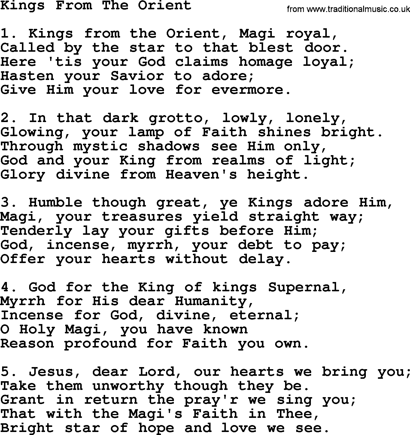 Catholic Hymn: Kings From The Orient lyrics with PDF