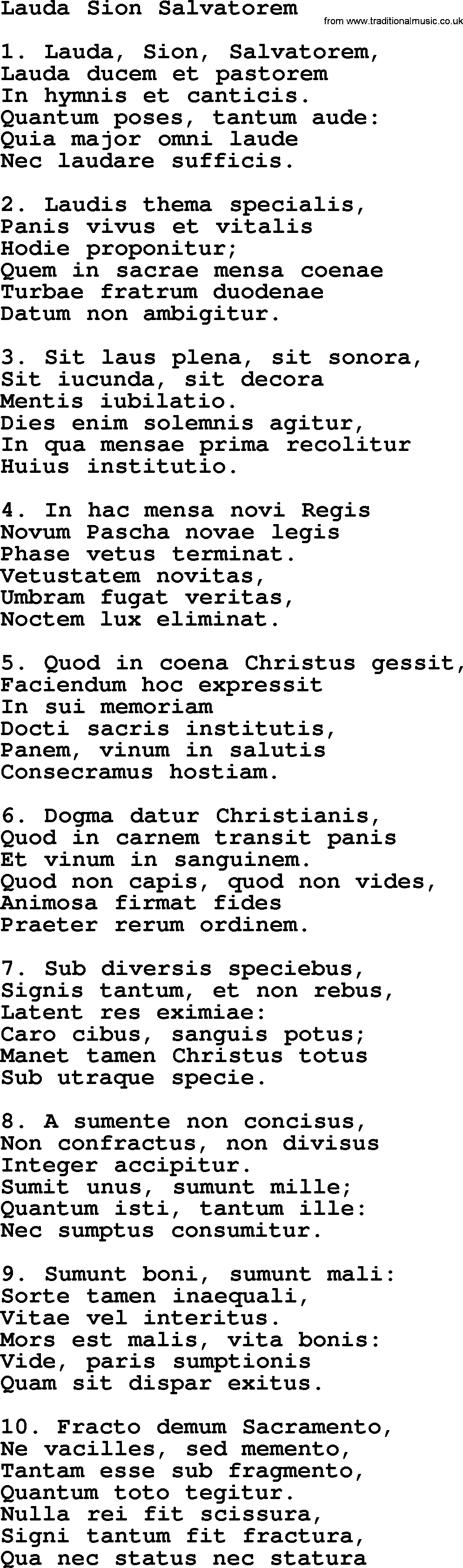 Catholic Hymn: Lauda Sion Salvatorem lyrics with PDF