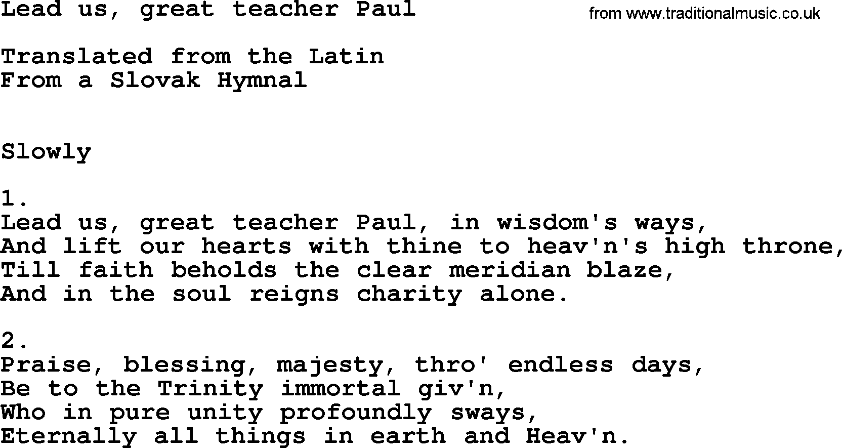 Catholic Hymn: Lead Us, Great Teacher Paul lyrics with PDF