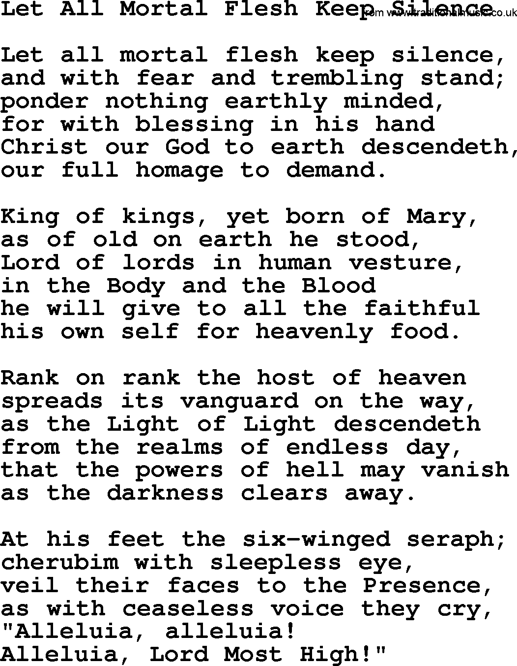 Catholic Hymn: Let All Mortal Flesh Keep Silence lyrics with PDF