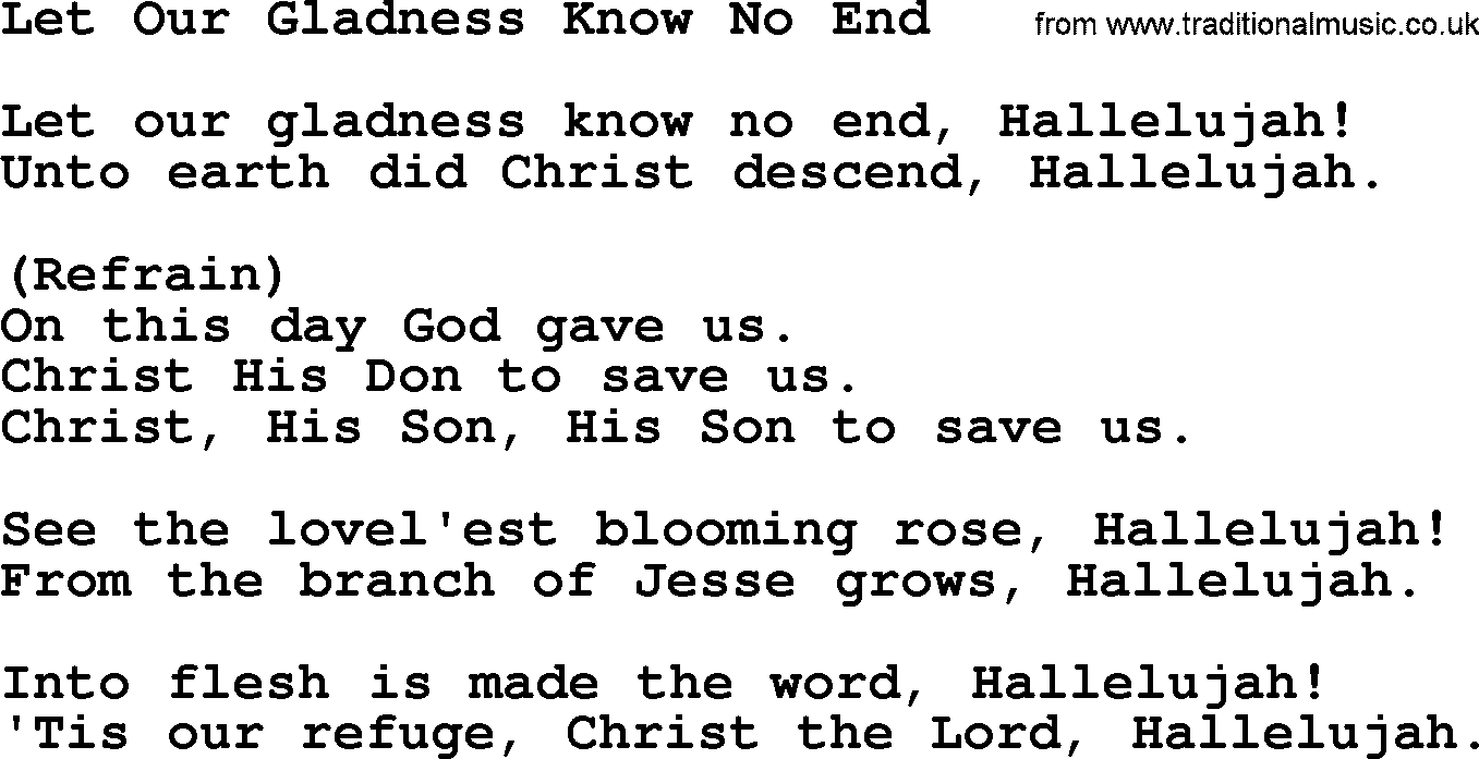 Catholic Hymn: Let Our Gladness Know No End lyrics with PDF
