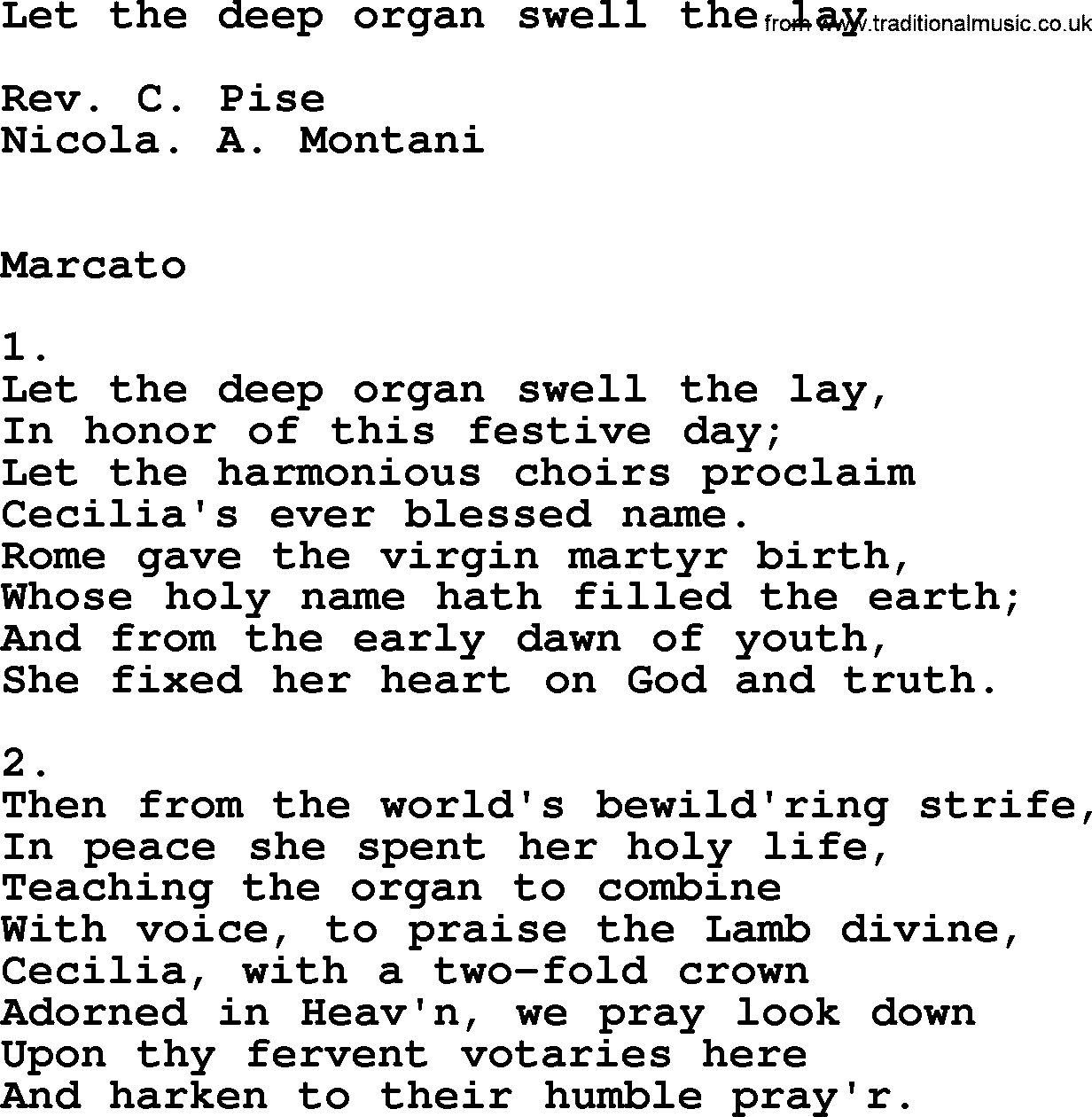 Catholic Hymn: Let The Deep Organ Swell The Lay lyrics with PDF